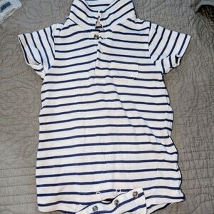 Angel Dear Navy and White Striped Polo Onesie